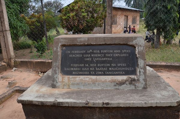 A plaque to 2 other dead white guys who travelled around this area before Livingstone