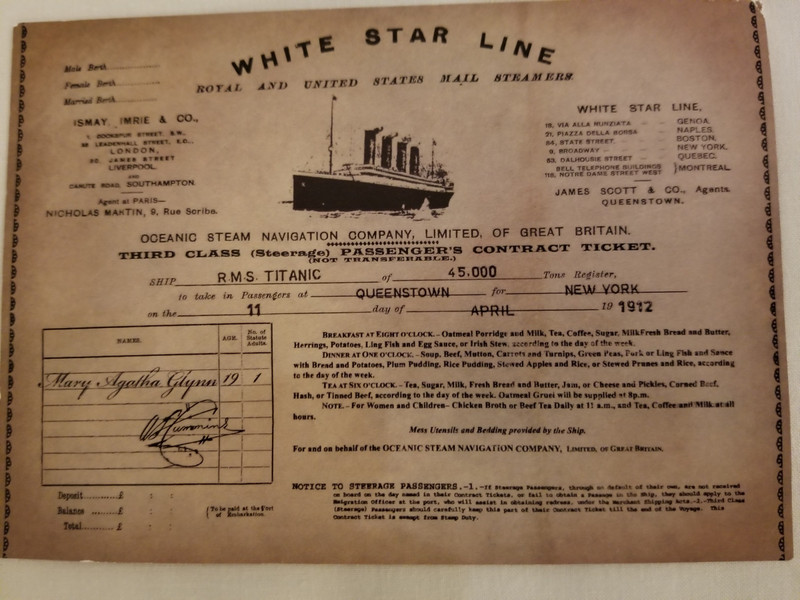 One of our tickets to the Titanic Museum