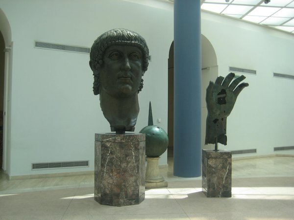 Giant head of Constantine and his hand appearing to float in the air