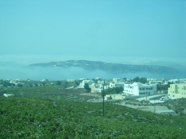 Fog around Santorini Island