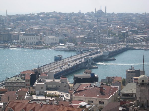 View of Galata bridge from the tower