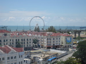 View of Melaka wheel behind Dutch buildings