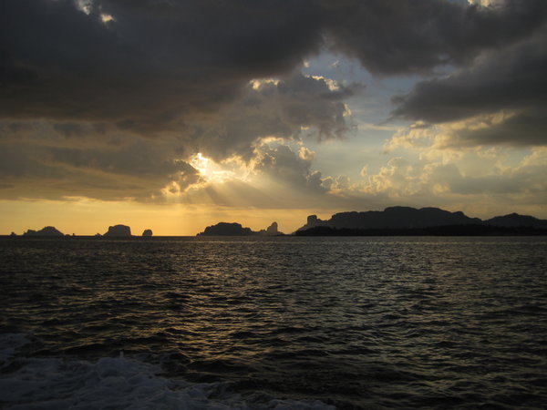 Amazing sunset view from boat to Krabi