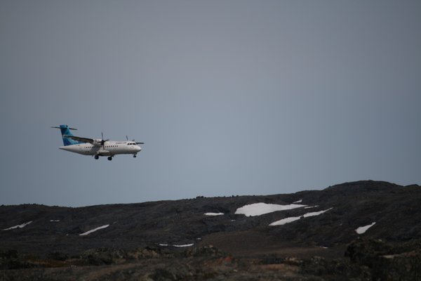 a plane coming into Iqaluit