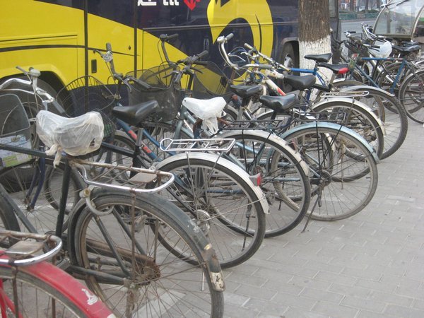 Bikes parked at the Subway station
