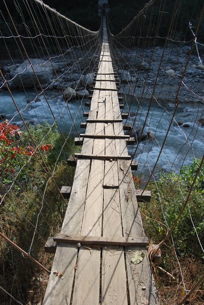 Dodgy wooden swing bridge