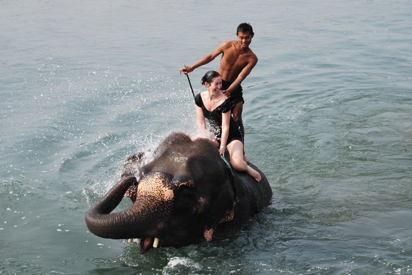 Splash!  Elephant (and people) bathing time in Chitwan