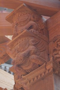 Wood carving on a new building in Baktipur