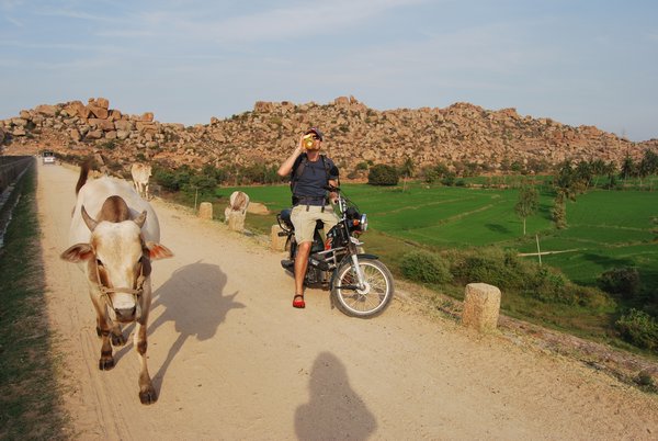 Whizzing around Hampi on our scooters