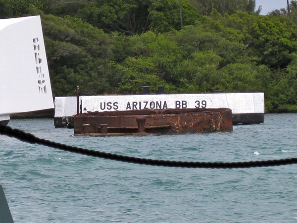 sign and part of the USS Arizona