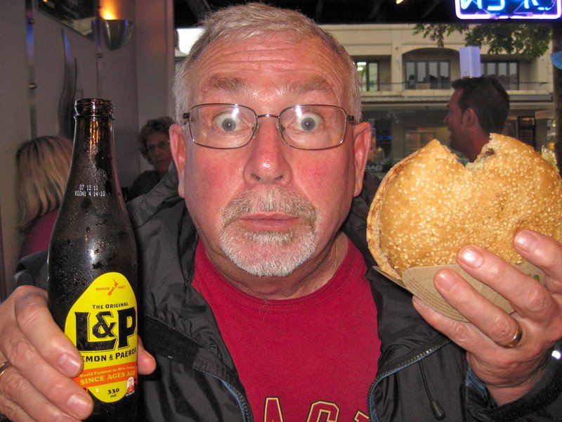 Dad enjoying his burgerfuel and L&P
