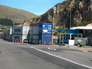 storage containers protecting the road