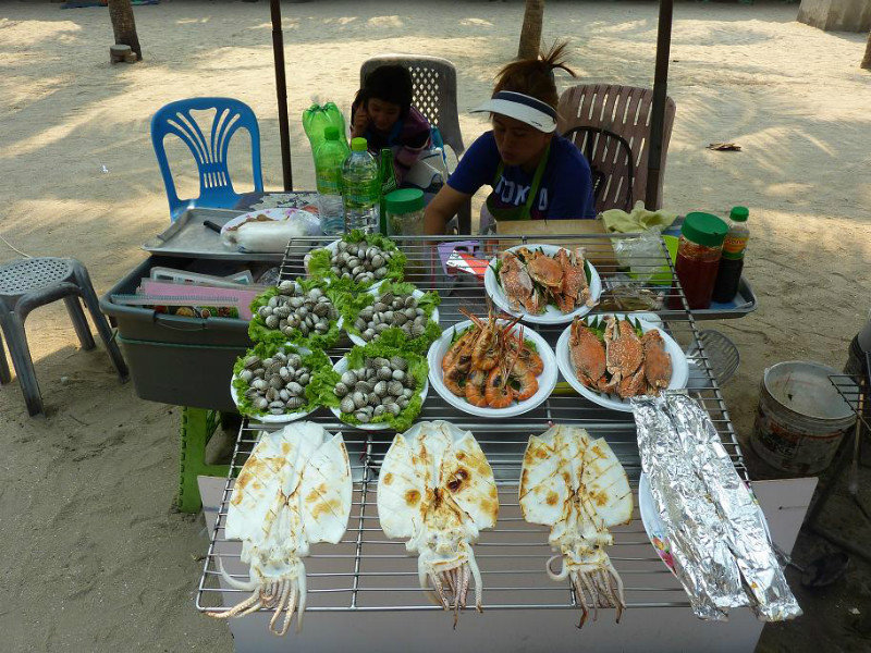 Sea food stands on the beach