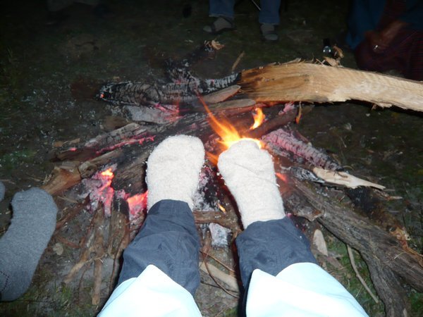 Campfire warming my feet