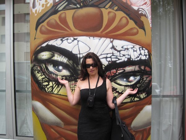 Karen with graffiti in Kreuzberg