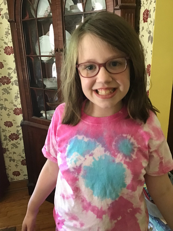 Showing off her tie-dye after we're home