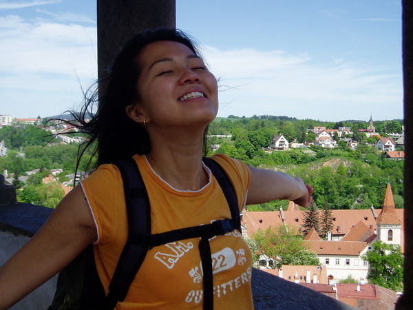 Phuong on the castle rooftop.