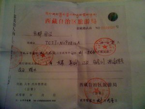Our infamous Tibetan travel permit