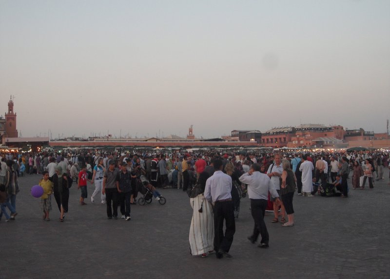 The busy Main Square in Marrakech
