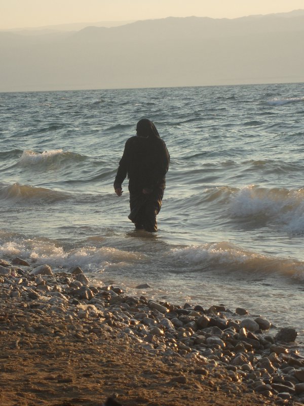 Muslim Lady Enjoying The Dead Sea