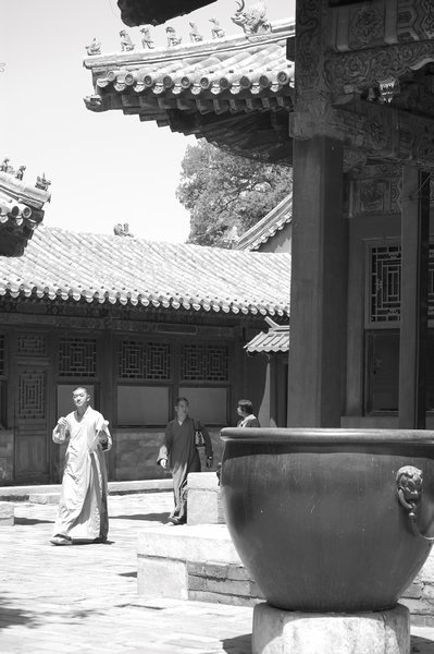 A monk near one of the temples