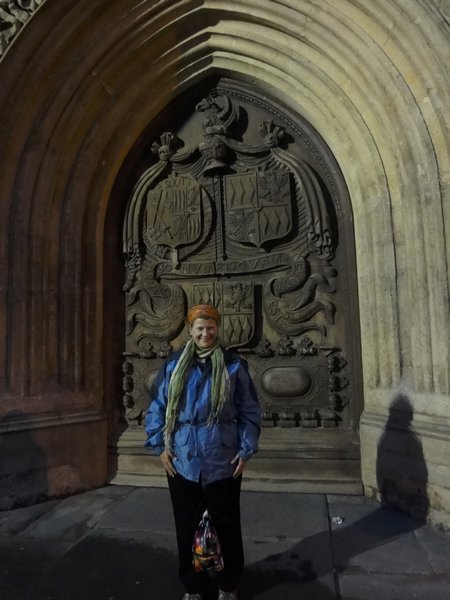 Outside the doors of Bath Abbey