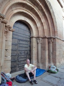 David from England sleeping outside the church