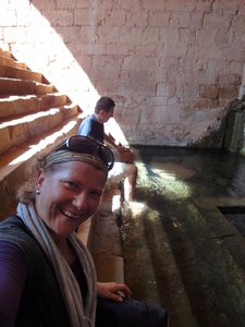 Cooling our heels at the Medieval Fountain.