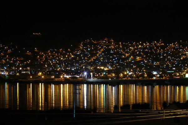 The view at night from our hotel window in Puno