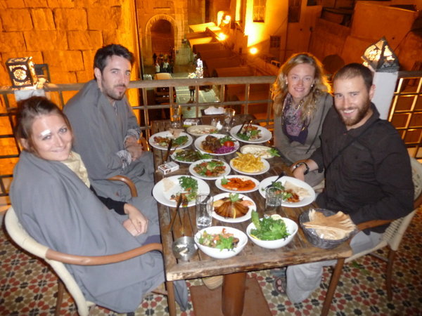 Ivor, Anastasia and us with a table full of meze, Damascus 