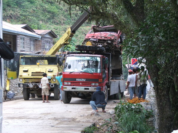 Smashed truck outside Bontoc