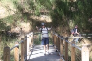Gino crossing a bridge at Mt George