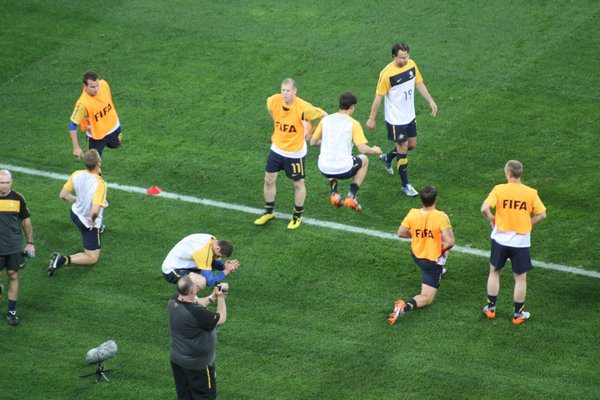 The Aussie players warming up