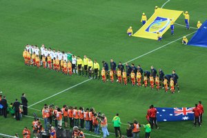 The teams line up pre game