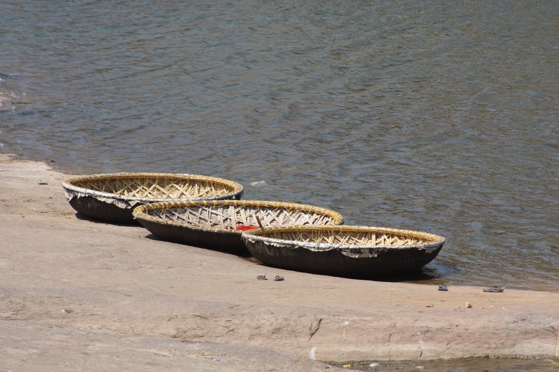 Coracles on the river bank