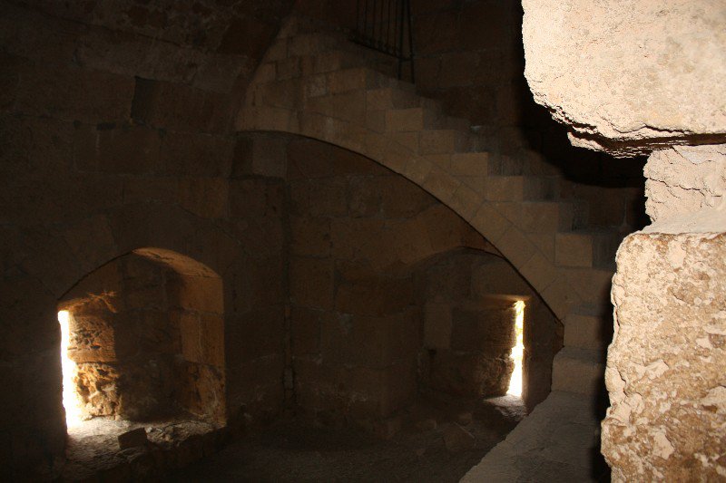 An arching stairway in the castles interior