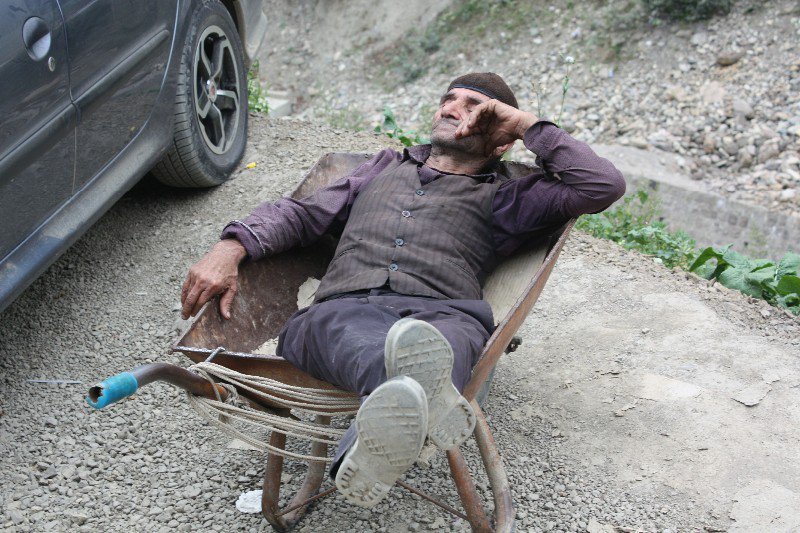 A villager relaxes 