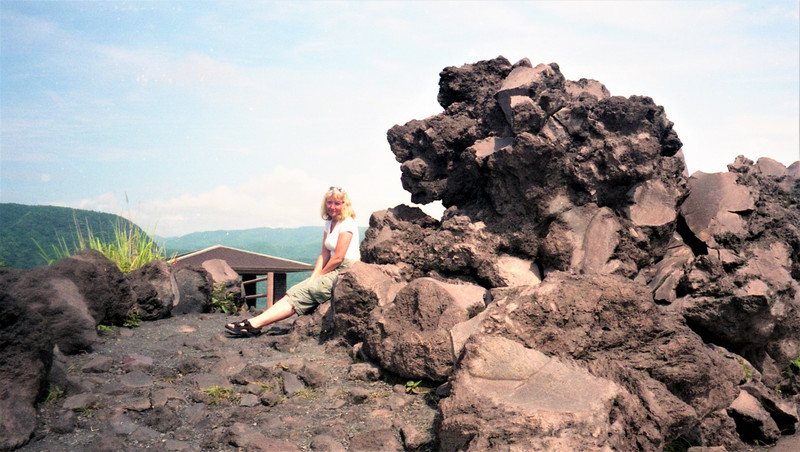 Ruth sits on a lava formation
