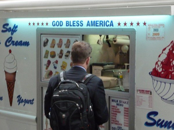 even the ice cream van has a patriotic message