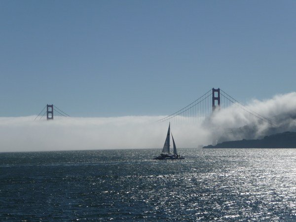 the fog loves the bridge but it makes for nice photos on our ferry ride back to the city