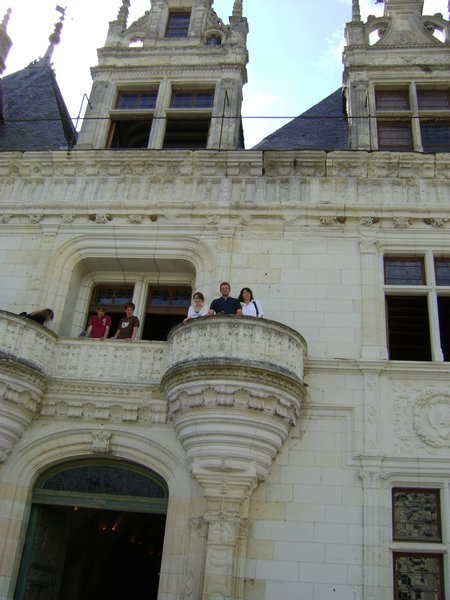 Cyndi, Jackie and Jeff in balcony over main entrance.