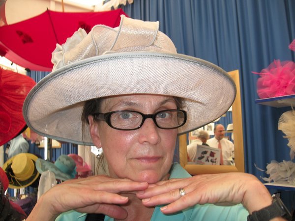Mom modeling a hat.