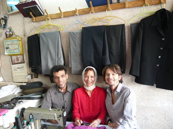 With Reza and Corinne in the tailor shop