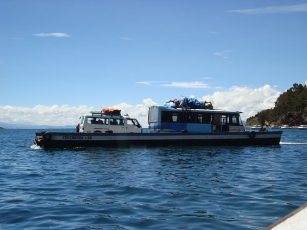 Bus on Boat on route to La Paz