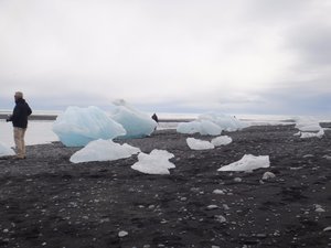 Black Sand Beach Littered with Ice Boulders