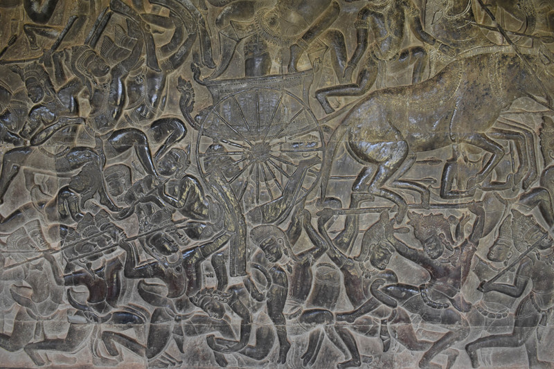 Intricate Carvings on the walls of Angkor Wat
