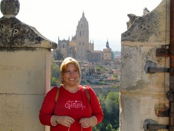 Shea atop the Alcazar with Segovia in the background