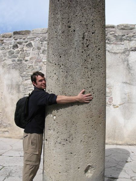 Hugging a pillar.... as you do