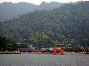 View from the ferry coming into Miyajima island