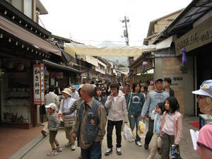 Cute laneway in Miyajima filled with shops and restaurants